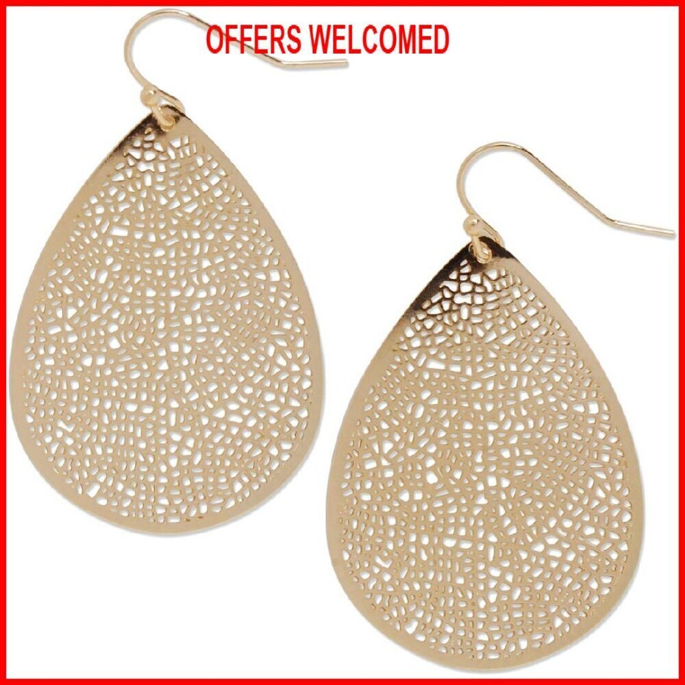 2 Inch Teardrop Dangle Earrings - Lightweight Filigree Statement Jewelry